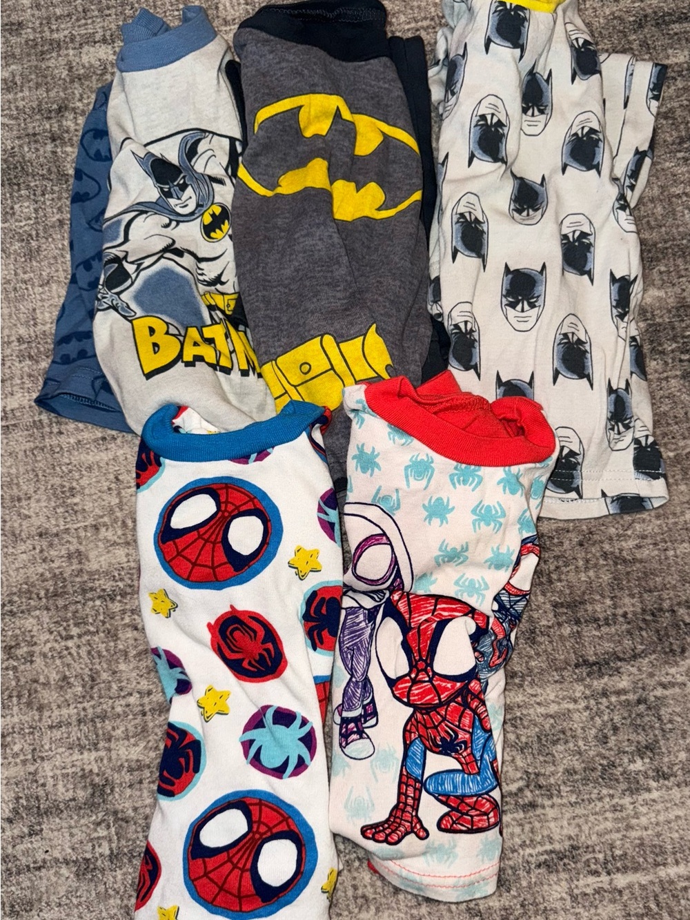Batman & Spider-Man Kids Pajama Bundle - Yellow, Gray, White, Red, Blue